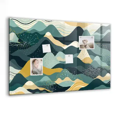 Magnetic wall board with illustrative mountains design
