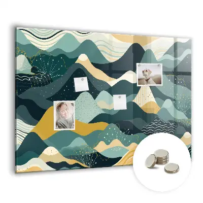 Magnetic wall board with illustrative mountains design