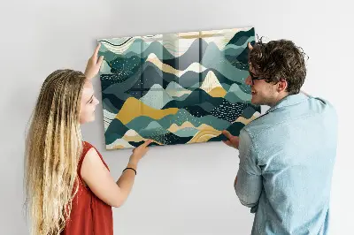 Magnetic wall board with illustrative mountains design