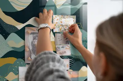 Magnetic wall board with illustrative mountains design