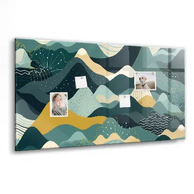 Magnetic wall board with illustrative mountains design