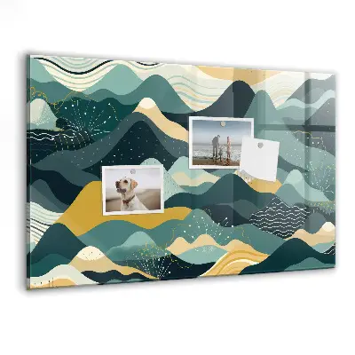 Magnetic wall board with illustrative mountains design