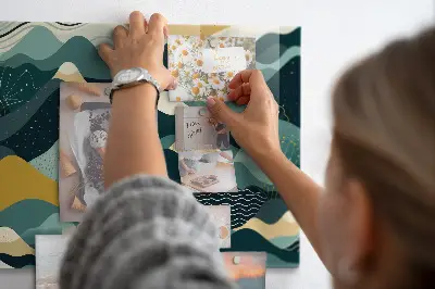 Magnetic wall board with illustrative mountains design