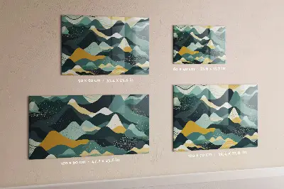 Magnetic wall board with illustrative mountains design