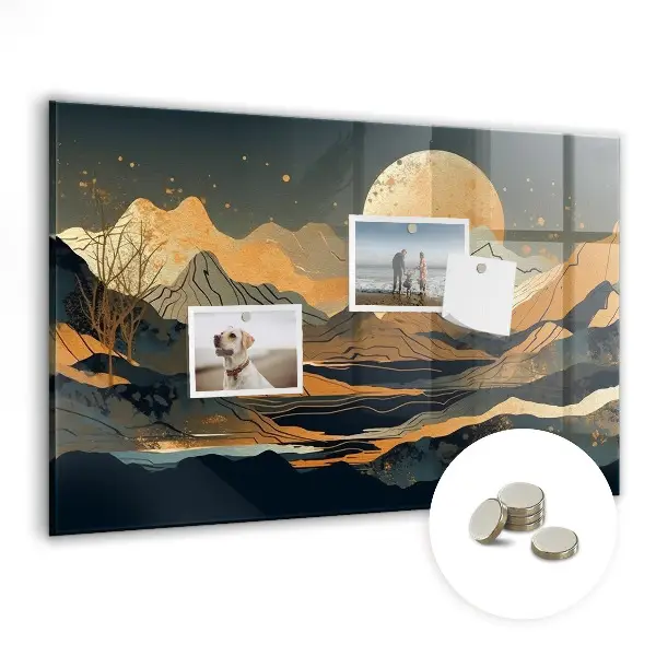 Abstract landscape magnetic glass dry erase board