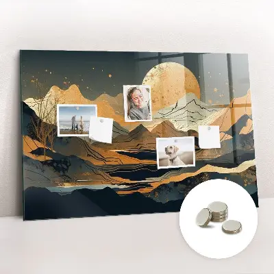 Abstract landscape magnetic glass dry erase board