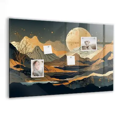 Abstract landscape magnetic glass dry erase board