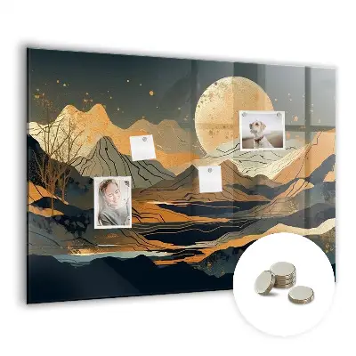 Abstract landscape magnetic glass dry erase board
