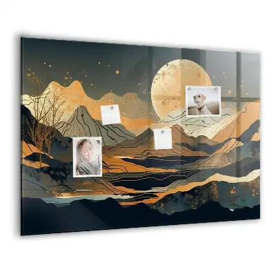 Abstract landscape magnetic glass dry erase board