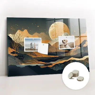 Abstract landscape magnetic glass dry erase board