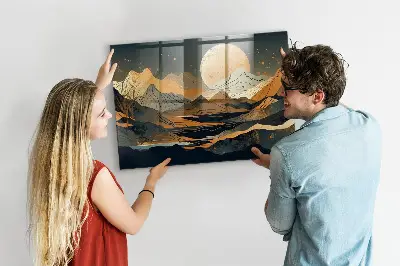 Abstract landscape magnetic glass dry erase board
