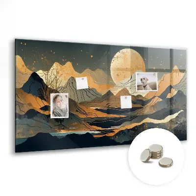 Abstract landscape magnetic glass dry erase board