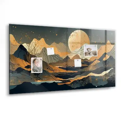 Abstract landscape magnetic glass dry erase board