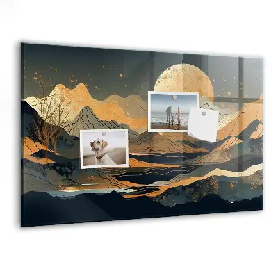 Abstract landscape magnetic glass dry erase board