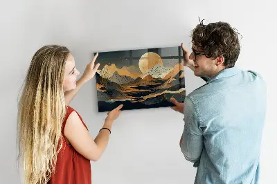 Abstract landscape magnetic glass dry erase board