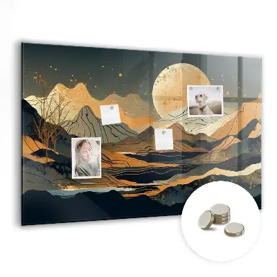 Abstract landscape magnetic glass dry erase board