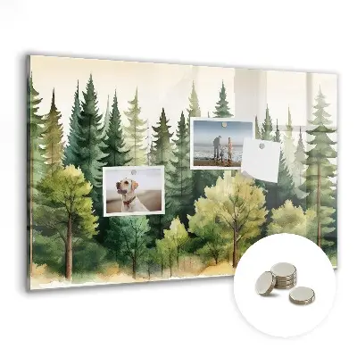 Magnetic glass dry erase board with forest landscape design