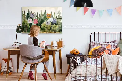 Magnetic glass dry erase board with forest landscape design