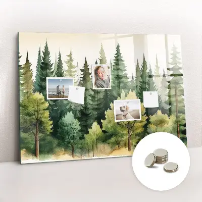 Magnetic glass dry erase board with forest landscape design