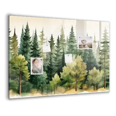 Magnetic glass dry erase board with forest landscape design