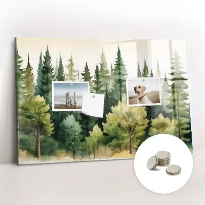 Magnetic glass dry erase board with forest landscape design