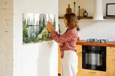 Magnetic glass dry erase board with forest landscape design