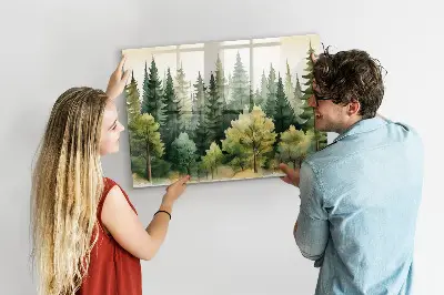 Magnetic glass dry erase board with forest landscape design
