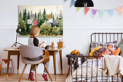 Magnetic glass dry erase board with forest landscape design