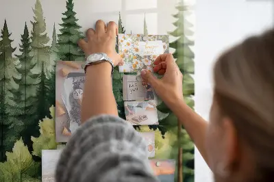 Magnetic glass dry erase board with forest landscape design