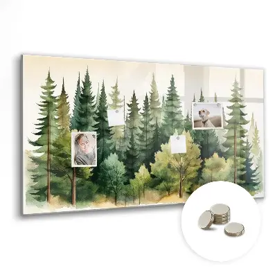 Magnetic glass dry erase board with forest landscape design