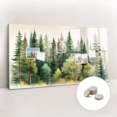 Magnetic glass dry erase board with forest landscape design