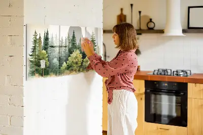 Magnetic glass dry erase board with forest landscape design