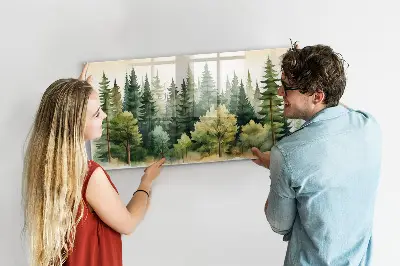 Magnetic glass dry erase board with forest landscape design