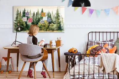 Magnetic glass dry erase board with forest landscape design