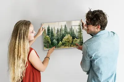 Magnetic glass dry erase board with forest landscape design