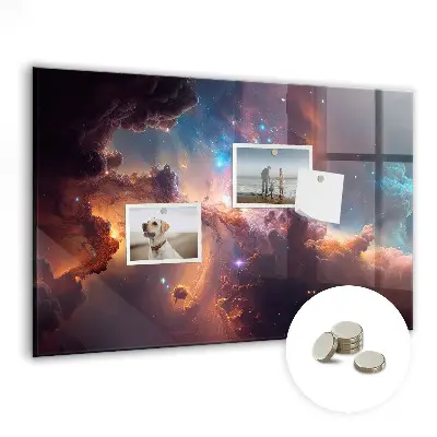 Magnetic glass dry erase board with world of stars space design