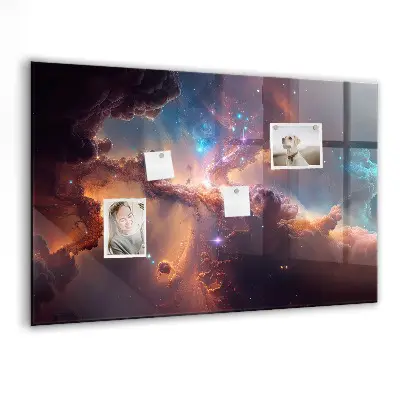 Magnetic glass dry erase board with world of stars space design