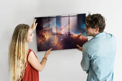 Magnetic glass dry erase board with world of stars space design