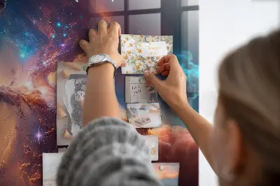 Magnetic glass dry erase board with world of stars space design
