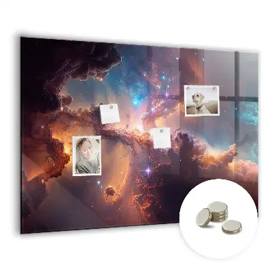 Magnetic glass dry erase board with world of stars space design