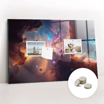 Magnetic glass dry erase board with world of stars space design