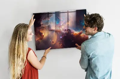 Magnetic glass dry erase board with world of stars space design