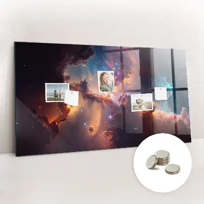 Magnetic glass dry erase board with world of stars space design