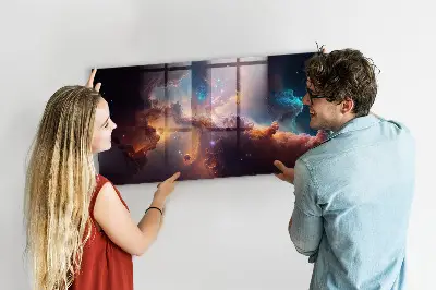 Magnetic glass dry erase board with world of stars space design