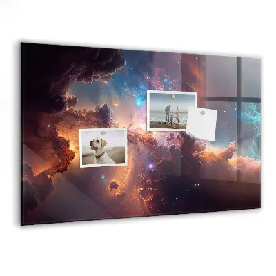 Magnetic glass dry erase board with world of stars space design