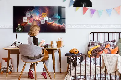 Magnetic glass dry erase board with world of stars space design