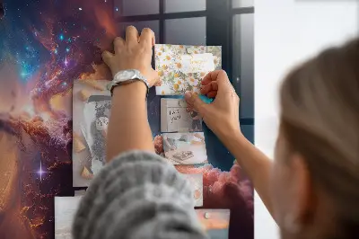 Magnetic glass dry erase board with world of stars space design
