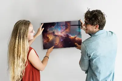 Magnetic glass dry erase board with world of stars space design