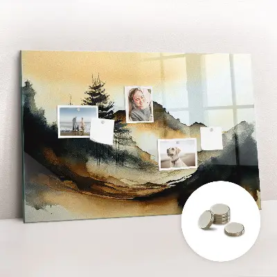 Abstract landscape magnetic glass dry erase board