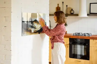 Abstract landscape magnetic glass dry erase board